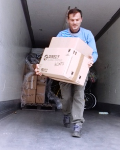 Mihai with boxes Mihai with boxes