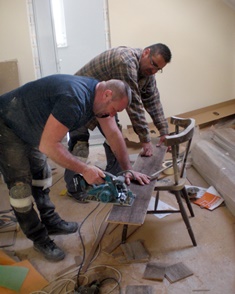 Laying the flooring Laying the flooring